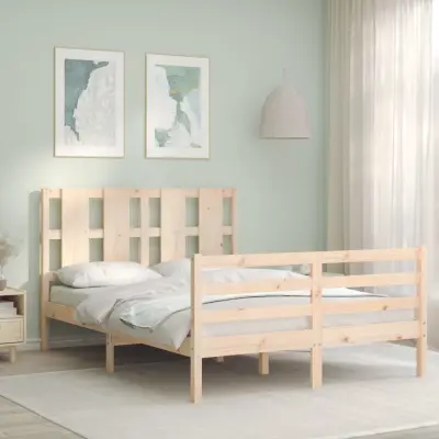 The Living Store Posteljni okvir z vzglavjem 140x190 cm trden les - Posteljni Okvir