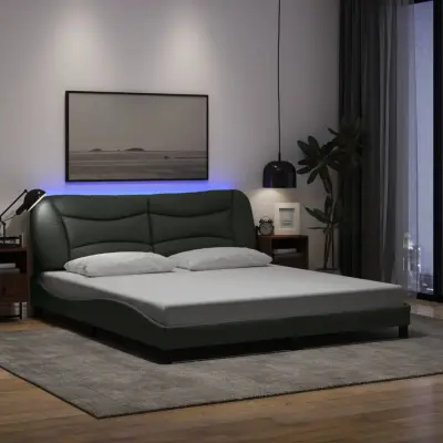 The Living Store Posteljni okvir z LED lučkami temno siv 180x200 cm blago - Posteljni Okvir