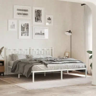 The Living Store Kovinski posteljni okvir z vzglavjem bel 183x213 cm - Posteljni Okvir
