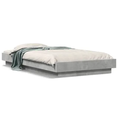 The Living Store Posteljni okvir z LED lučkami betonsko siv 90x200 cm inž. les - Posteljni Okvir