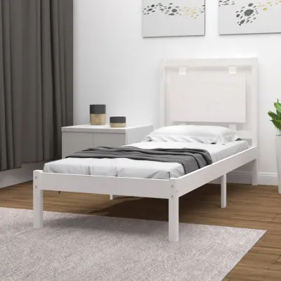 The Living Store Posteljni okvir bel iz trdnega lesa 75x190 cm - Posteljni Okvir