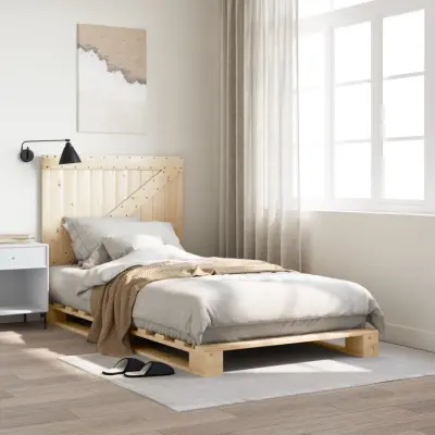 The Living Store Posteljni okvir z vzglavjem 100x200 cm trdna borovina - Posteljni Okvir