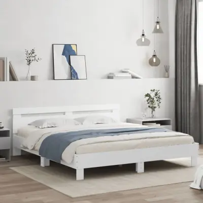 The Living Store Posteljni okvir z vzglavjem bel 160x200 cm inženirski les - Posteljni Okvir
