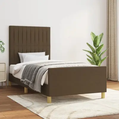 The Living Store Posteljni okvir z vzglavjem temno rjav 90x200 cm blago - Posteljni Okvir Z Vzglavjem