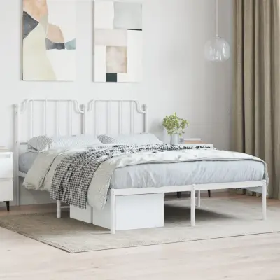 The Living Store Kovinski posteljni okvir z vzglavjem bel 140x190 cm - Posteljni Okvir