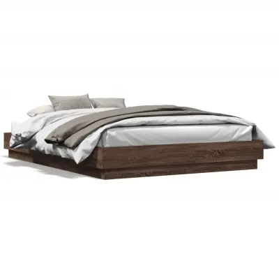 The Living Store Posteljni okvir z LED diodami rjavi hrast 150x200 cm - Posteljni Okvir