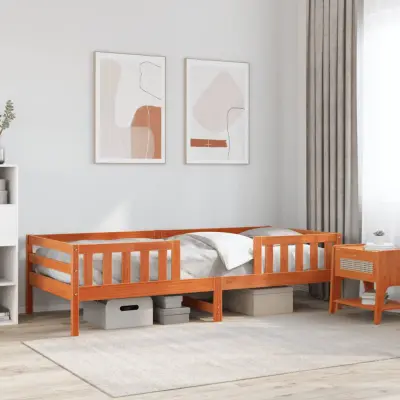 The Living Store Posteljni okvir brez vzmetnice voščeno rjav 90x190 cm borovina - Posteljni Okvir