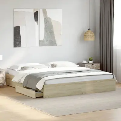 The Living Store Posteljni okvir s predali sonoma hrast 200x200cm inženirski les - Posteljni Okvir