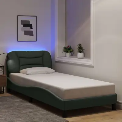 The Living Store Posteljni okvir z LED lučkami temno siv 90x200 cm tkanina - Posteljni Okvir