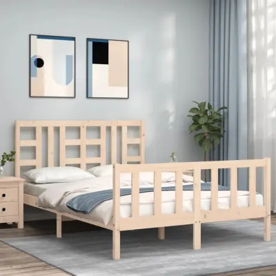 The Living Store Posteljni okvir z vzglavjem trden les - Posteljni Okvir