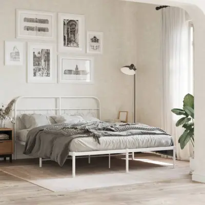 The Living Store Kovinski posteljni okvir z vzglavjem bel 140x200 cm - Posteljni Okvir