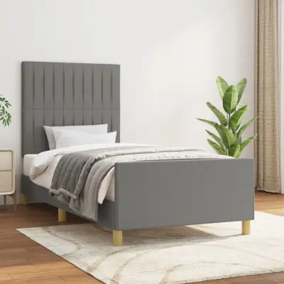 The Living Store Posteljni okvir z vzglavjem temno siv 80x200 cm blago - Posteljni Okvir Z Vzglavjem