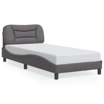 The Living Store Posteljni okvir z LED lučkami siv 80x200 cm umetno usnje - Posteljni Okvir