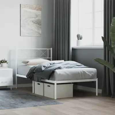 The Living Store Kovinski posteljni okvir z vzglavjem bel 90x190 cm - Kovinski Posteljni Okvir