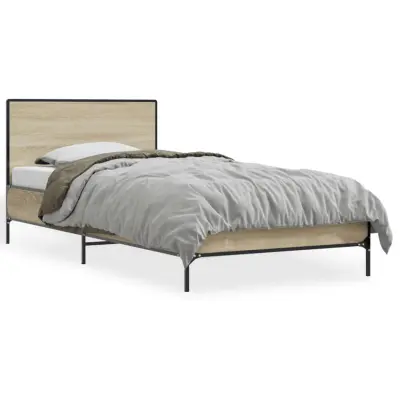 The Living Store Posteljni okvir sonoma hrast 75x190 cm inženirski les in kovina - Posteljni Okvir