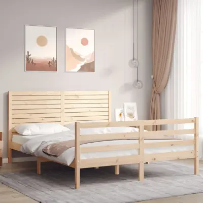 The Living Store Posteljni okvir z vzglavjem trden les - Posteljni Okvir