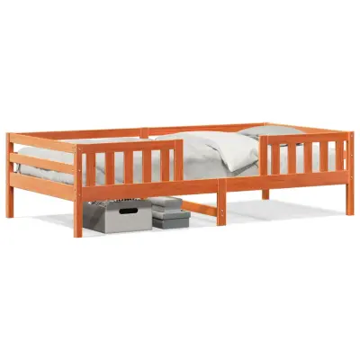 The Living Store Posteljni okvir brez vzmetnice voščeno rjav 75x190 cm borovina - Posteljni Okvir