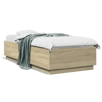 The Living Store Posteljni okvir z LED lučkami sonoma hrast 90x200 cm inž. les - Posteljni Okvir