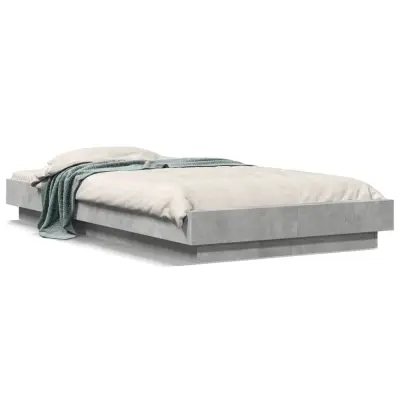 The Living Store Posteljni okvir z LED lučkami betonsko siv 75x190 cm inž. les - Posteljni Okvir
