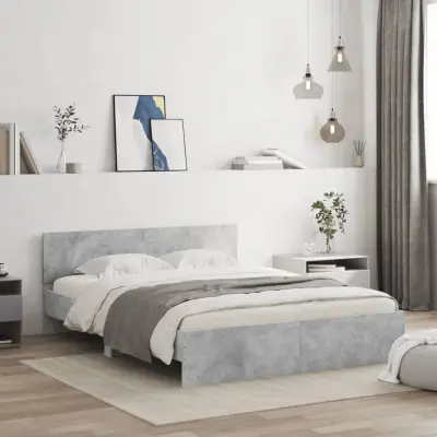 The Living Store Posteljni okvir z vzglavjem betonsko siv 140x190 cm - Posteljni Okvir