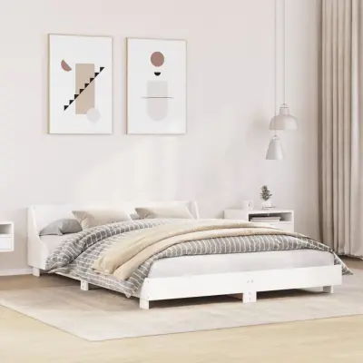 The Living Store Posteljni okvir brez vzmetnice bel 135x190 cm trdna borovina - Posteljni Okvir