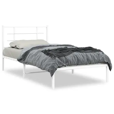 The Living Store Kovinski posteljni okvir z vzglavjem bel 107x203 cm - Posteljni Okvir