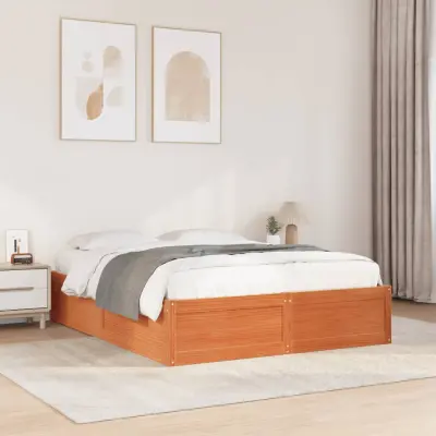 The Living Store Posteljni okvir brez vzmetnice voščeno rjav 140x190 cm borovina - Posteljni Okvir