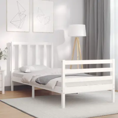 The Living Store Posteljni okvir z vzglavjem bel trden les - Posteljni Okvir