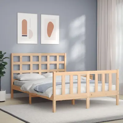 The Living Store Posteljni okvir z vzglavjem trden les - Posteljni Okvir
