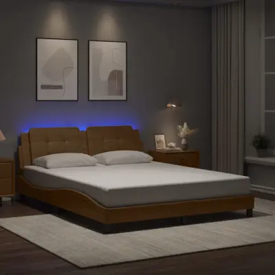 The Living Store Posteljni okvir z LED lučkami kapučino 160x200 cm umetno usnje - Posteljni Okvir
