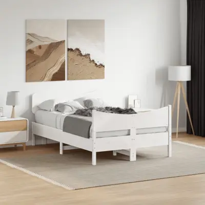 The Living Store Posteljni okvir brez vzmetnice bel 120x200 cm trdna borovina - Posteljni Okvir
