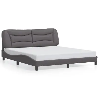 The Living Store Posteljni okvir z LED lučkami siv 180x200 cm umetno usnje - Posteljni Okvir