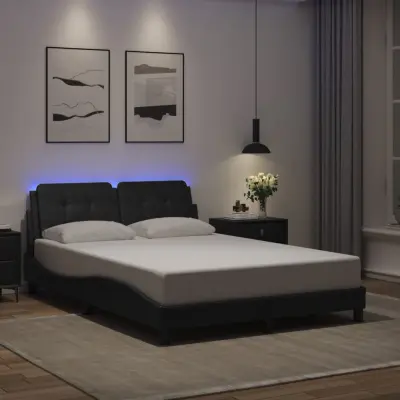 The Living Store Posteljni okvir z LED lučkami črn 140x190 cm umetno usnje - Posteljni Okvir