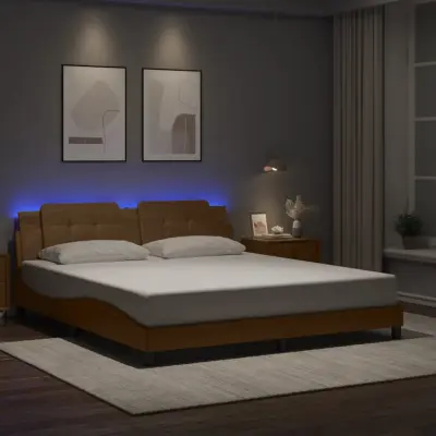 The Living Store Posteljni okvir z LED lučkami kapučino 180x200 cm umetno usnje - Posteljni Okvir