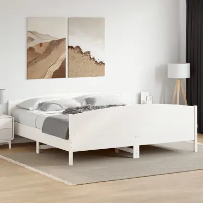 The Living Store Posteljni okvir brez vzmetnice bel 180x200 cm trdna borovina - Posteljni Okvir