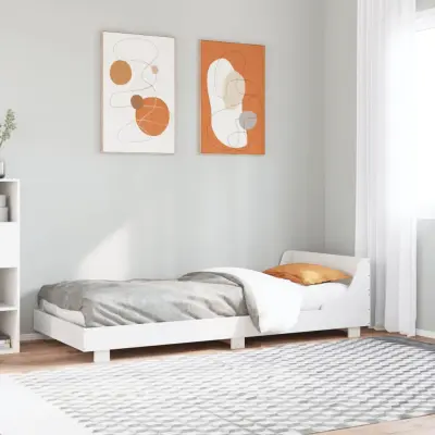 The Living Store Posteljni okvir brez vzmetnice bel 90x200 cm trdna borovina - Posteljni Okvir