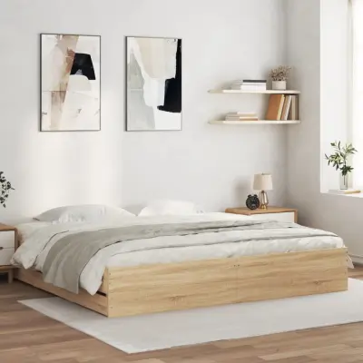 The Living Store Posteljni okvir s predali sonoma hrast 200x200cm inženirski les - Posteljni Okvir