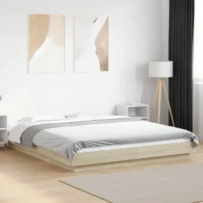 The Living Store Posteljni okvir z LED lučkami sonoma hrast 160x200 cm inž. les - Posteljni Okvir