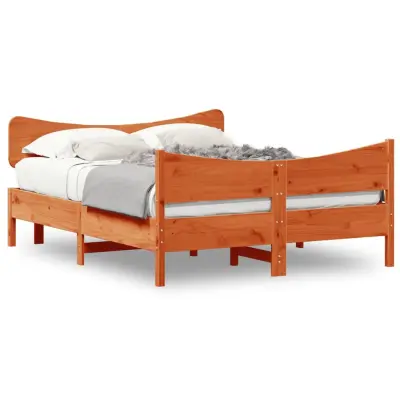 The Living Store Posteljni okvir brez vzmetnice voščeno rjav 135x190 cm borovina - Posteljni Okvir