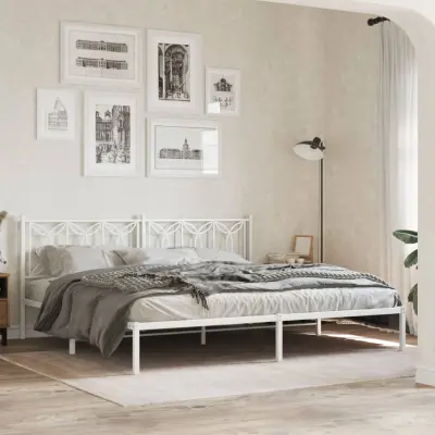The Living Store Kovinski posteljni okvir z vzglavjem bel 200x200 cm - Posteljni Okvir