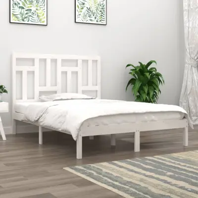 The Living Store Posteljni okvir bel iz trdne borovine 150x200 cm - Posteljni Okvir