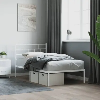 The Living Store Kovinski posteljni okvir z vzglavjem bel 80x200 cm - Kovinski Posteljni Okvir