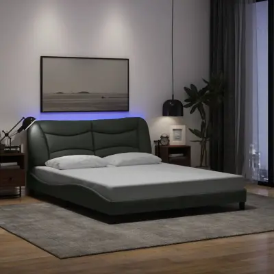 The Living Store Posteljni okvir z LED lučkami temno siv 160x200 cm tkanina - Posteljni Okvir