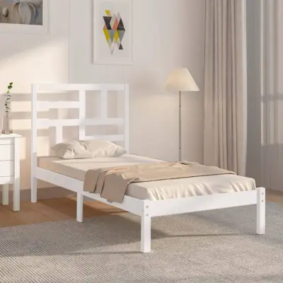The Living Store Posteljni okvir bel iz trdnega lesa 75x190 cm - Posteljni Okvir