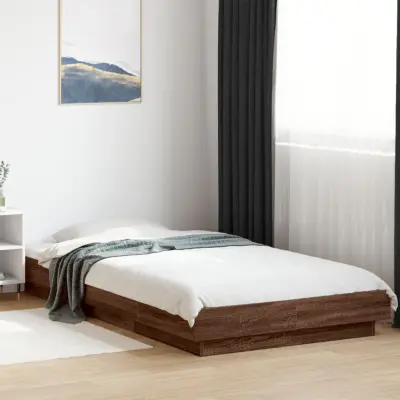 The Living Store Posteljni okvir z LED lučkami rjavi hrast 100x200 cm inž. les - Posteljni Okvir