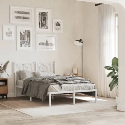 The Living Store Kovinski posteljni okvir z vzglavjem bel 120x200 cm - Posteljni Okvir