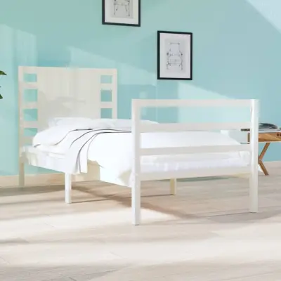 The Living Store Posteljni okvir bel iz trdne borovine 75x190 cm - Posteljni Okvir