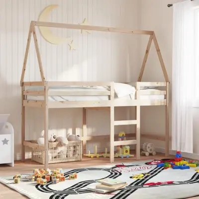 The Living Store Posteljni okvir z lestvijo in streho 80x200 cm borovina - Pograd