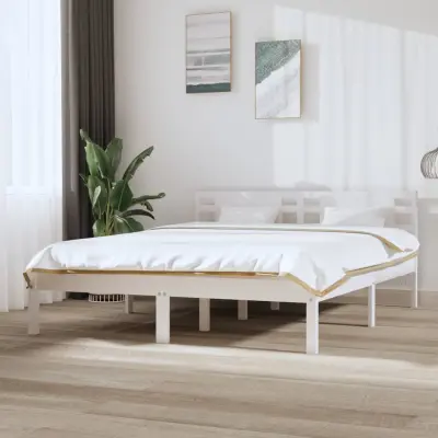 The Living Store Posteljni okvir bel iz trdnega lesa 150x200 cm - Posteljni Okvir