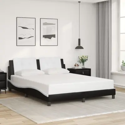 The Living Store Posteljni okvir z vzglavjem črn in bel 160x200 cm umetno usnje - Posteljni Okvir